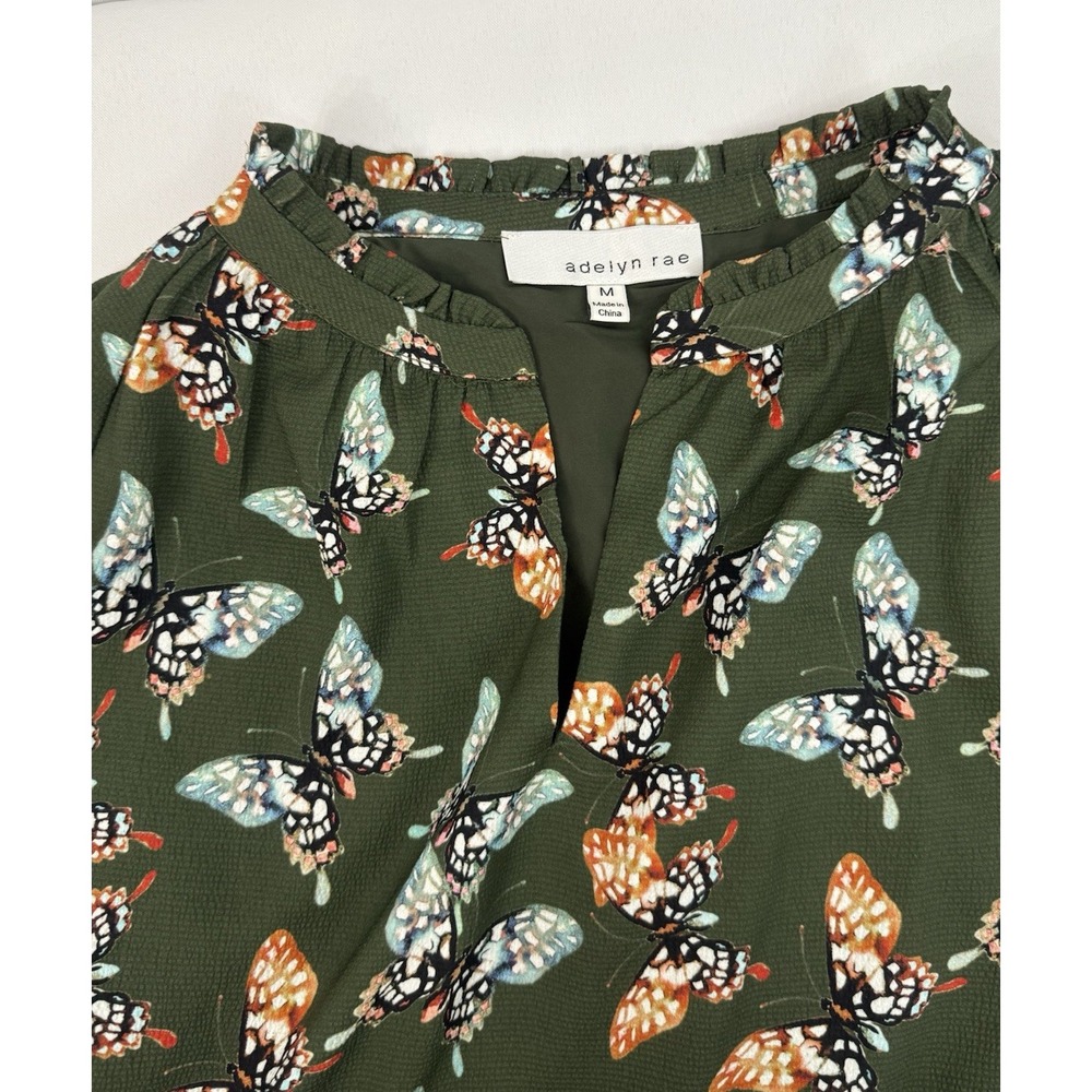Adelyn Rae Green Butterfly Dress 3/4 Sleeve Pockets Womens Size M - Picture 5 of 9